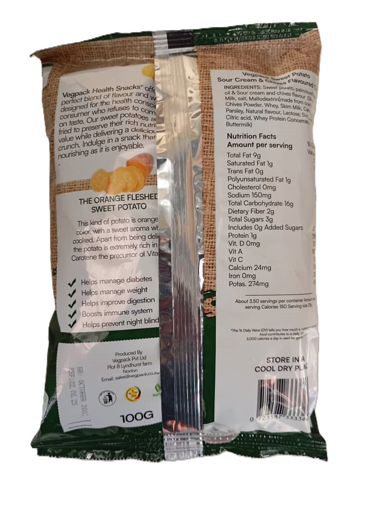 VegPack Sweet Potato Chips Sour Cream & Chives 100g