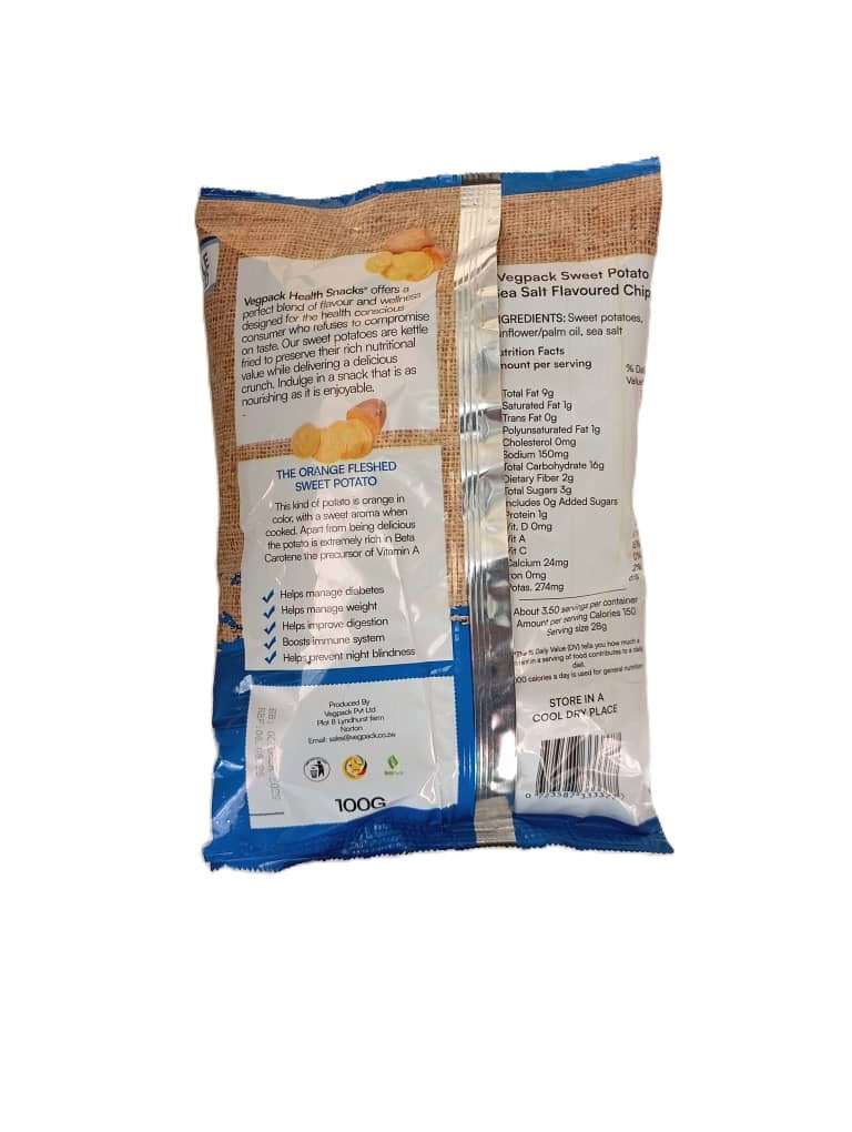 VegPack Sweet Potato Chips Sea Salt 100g